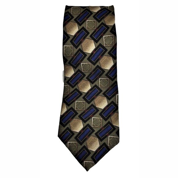 Chez Roffe Mens Silk Necktie Geometric Textured Preppy Wide Made USA Formal - Picture 1 of 6